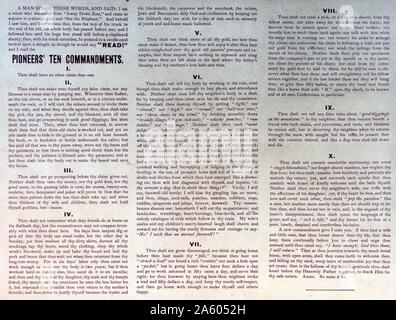 Testo di minatori pioneer dieci comandamenti di 1849--scene quando attraversano le pianure nel 1849 Foto Stock