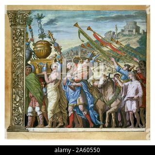 Il Trionfo di Giulio Cesare, 1598 da Andrea Andreani (1584-1610) piastra 4 dalla serie che mostra le persone in processione trionfale di Giulio Cesare. Foto Stock
