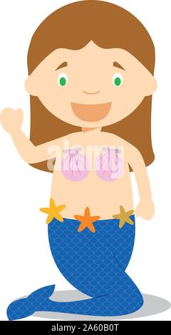 Bambina vestita come una sirena. Illustrazione Vettoriale. Collezione bambini. Illustrazione Vettoriale