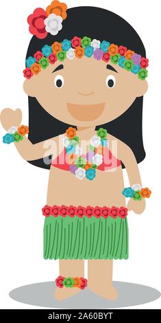 Carattere da Hawaii vestito in modo tradizionale illustrazione vettoriale. I bambini del mondo collezione. Illustrazione Vettoriale