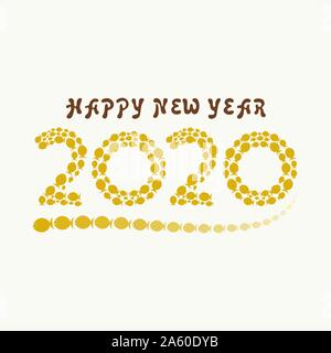 Felice anno nuovo 2020 design della scheda, 2020 numero design con pesce dorato Illustrazione Vettoriale