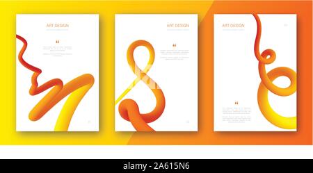 Creative coperchio colorato set. Abstract alla moda design volantini con fluido giallo-arancio forme di gradiente. Abstract forme curve Illustrazione Vettoriale