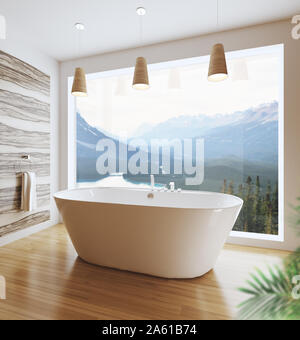 Bagno moderno con vasca, appartamento di lusso. Il rendering 3D Foto Stock