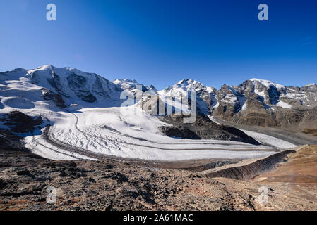 Panorama vom Gletscher an der a monte Bergstation Diavolezza, Pontresina, Grigioni, Schweiz Foto Stock