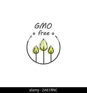 Verde e prodotti biologici etichetta o badge - le icone e le illustrazioni relative alle carni e cibi sani - naturali e biologici. GMO Illustrazione Vettoriale