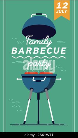 Vector opuscolo o poster sul modello di famiglia barbecue party. Cookout Barbecue evento. Primavera o estate barbecue weekend celebrazione poster. Illustrazione Vettoriale