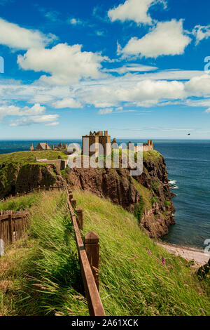 Vista della costa da Dunnottar Castelli, Scozia, Stonehaven AB39 2TL, Regno Unito. Foto Stock