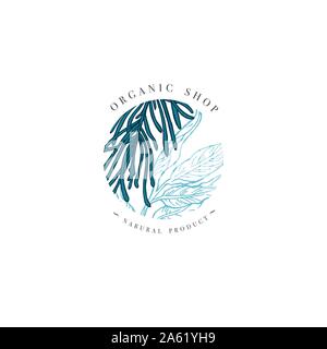 Semplice logo. Logotipo inciso. Botanico di salone di bellezza e cosmetici organici simbolo. Illustrazione Vettoriale Illustrazione Vettoriale