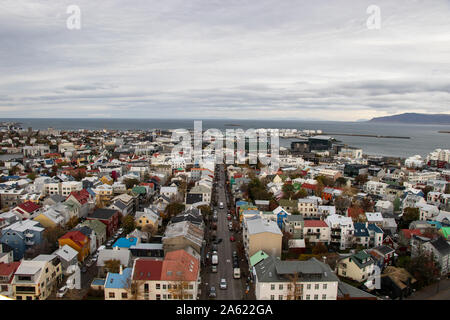Vista su Reykjavik dalla Chiesa Hallgrimskirkja Islanda Foto Stock