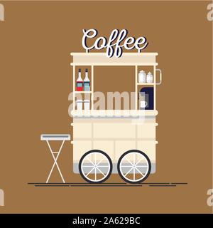 Carrello per bici da caffè di strada creativo e dettagliato Illustrazione Vettoriale