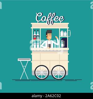 Carrello per bici da caffè di strada creativo e dettagliato Illustrazione Vettoriale