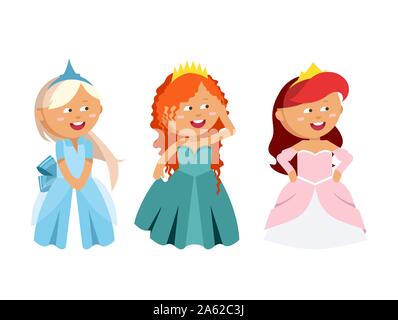 Principesse vettore insieme carino collezione di bei personaggi. Illustrazione Vettoriale