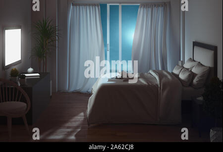Interior design di lusso. Camera da letto moderna. Il rendering 3D Foto Stock