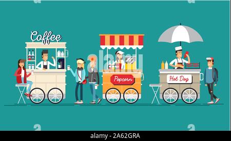 Carrello per bici da caffè di strada creativo e dettagliato Illustrazione Vettoriale