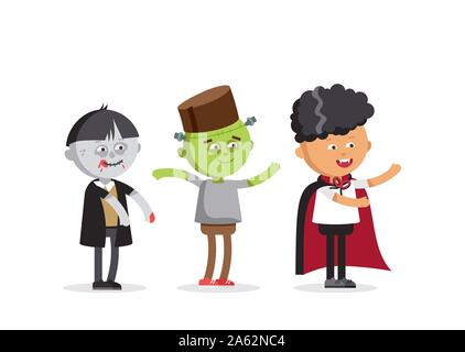 Felice Halloween. Set di simpatici cartoni animati bambini Illustrazione Vettoriale