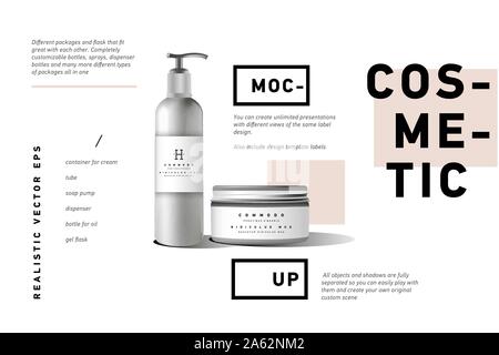 Contenitore crema cosmetica bianco realistico Illustrazione Vettoriale