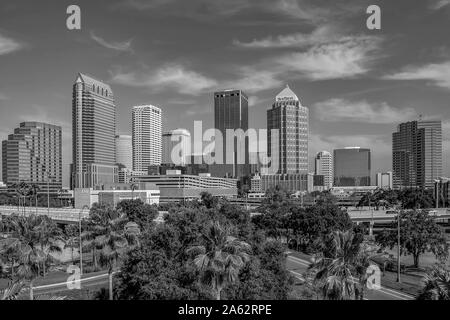 Baia di Tampa, Florida. Aprile 28, 2019 . Vista aerea del centro di Tampa su sfondo di sunrise Foto Stock