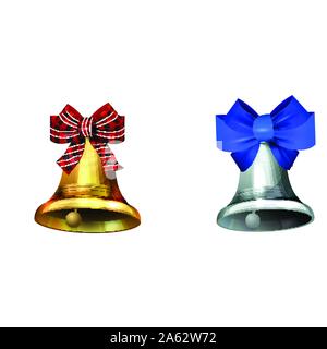 Argento e Oro Campane natalizie. Illustrazione Vettoriale. Illustrazione Vettoriale