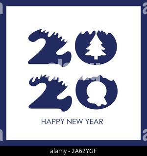 Felice Anno Nuovo 2020 il testo del modello di progettazione Illustrazione Vettoriale