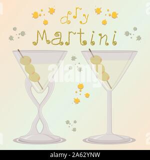Vettore di astratta icona logo illustrazione per alcol cocktail Martini. Martini disegno costituito da piena coppa di vetro trasparente con cocktail,ol a fette Illustrazione Vettoriale