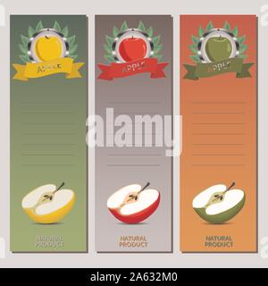 Abstract icona vettore illustrazione logo per tutta la frutta matura apple colorati, fetta metà. Apple disegno costituito da carta etichetta, design naturale segno ta Illustrazione Vettoriale