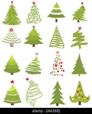 Natale albero verde icona impostare Illustrazione Vettoriale
