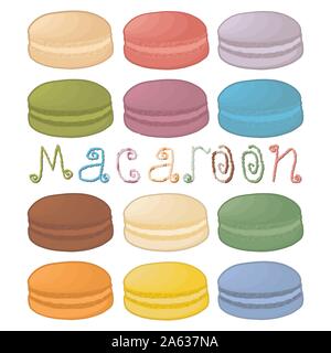 Icona vettore illustrazione logo per pila macaron colorati, beni cotti al forno al mattino la prima colazione. Macaron disegno costituito da dolce naturale francese dessert Illustrazione Vettoriale