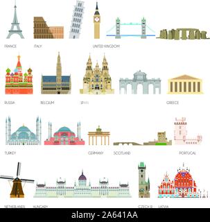 Set di 20 monumenti d'Europa. Illustrazione vettoriale Illustrazione Vettoriale