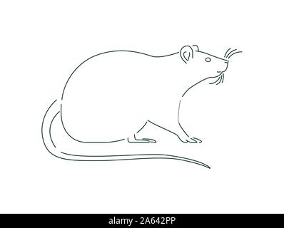 Animale di ratto illustrazione nel contorno nero stile. Minimalista disegnato a mano semplice mouse dal design isolato su sfondo bianco. Illustrazione Vettoriale