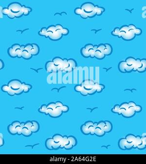Disegnate seamless pattern con nuvole e uccelli Illustrazione Vettoriale