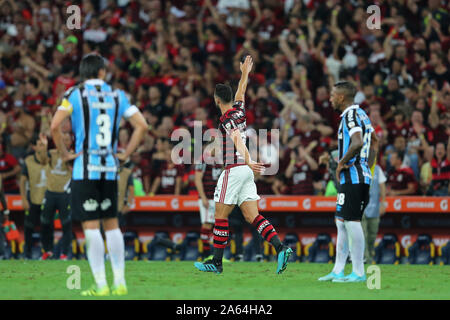 Maracana Stadium, Rio de Janeiro, Brasile. 23 Ott, 2019. Coppa Libertadores, Flamengo versus Gremio; Pablo Mari del Flamengo festeggia il suo obiettivo nel 67th minuto, 4-0 - uso editoriale Credito: Azione Sport Plus/Alamy Live News Foto Stock