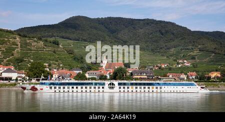 River Cruise Ship AROSA riva del Danubio, Spitz an der Donau, Wachau, Waldviertel, Austria Inferiore, Austria Foto Stock