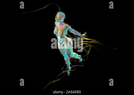 Abstract battenti figura femminile è avvolto da rami della pianta magica isolati su sfondo nero. Halloween 3d'illustrazione. Foto Stock