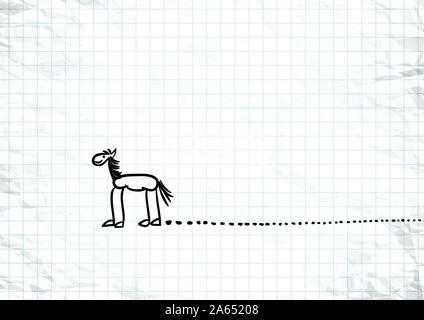 Disegnato a mano schizzo a cavallo con tracce su carta sgualcita Illustrazione Vettoriale