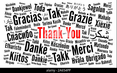Ringrazio illustrazione nube di parola in lingue diverse Foto Stock