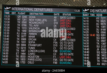 Aeroporto di pianificazione di volo bordo al nuovo aeroporto di Istanbul, Istanbul, Turchia Foto Stock