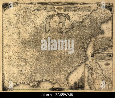 Una nuova mappa per i viaggiatori attraverso gli Stati Uniti d'America che mostra le ferrovie, canali e strade, 1846 Foto Stock