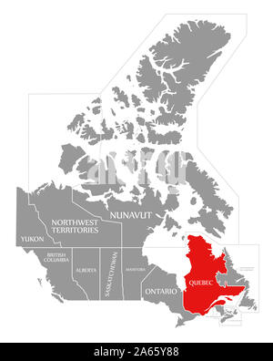 Quebec evidenziata in rosso nella mappa del Canada Foto Stock