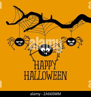 Carino spider collection - Halloween sovrapposizioni, lettering design etichette. Badge retrò. Disegnato a mano emblema isolato con il preventivo. Festa di Halloween segno/logo. s Illustrazione Vettoriale