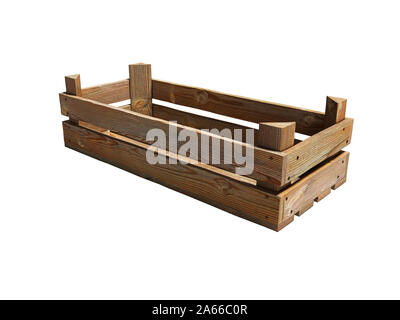 Scatola in legno per lo stoccaggio di prodotti vista frontale 3d render su sfondo bianco senza ombra Foto Stock