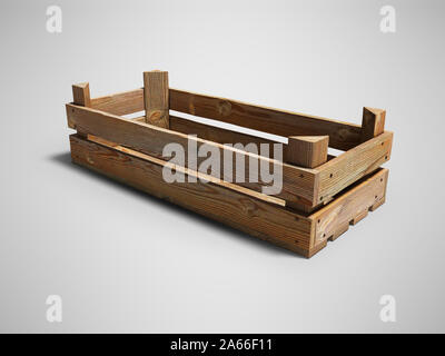 Scatola in legno per lo stoccaggio di prodotti vista frontale 3d render su uno sfondo grigio con ombra Foto Stock