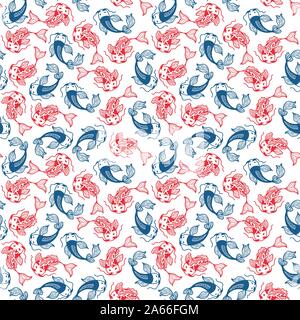 Carpe giapponesi Koi vettore Seamless Pattern. Asian tradizionale ingombro pesci. Trama decorative per carta Scrapbook. Il design del coperchio per il ristorante di Sushi Menu Illustrazione Vettoriale