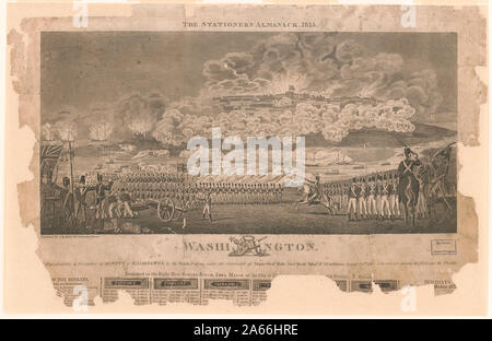 Washington. [A] Rappresentanza della cattura della città di Washington, dalle forze britanniche sotto il comando di importanti Genl. Ross e Adml posteriore. Sir I. Cockburn, del 24 agosto 1814, in cui sono mostrati il fort e la flottiglia Foto Stock