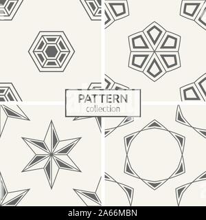 Set di quattro modelli senza giunture. Geometrica astratta alla moda sfondi del vettore. Moderno ed elegante texture di sei punte di stelle, forme triangolari. Illustrazione Vettoriale