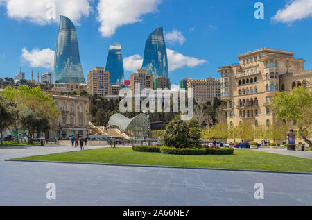 Torri a fiamma grattacieli, 2013, Baku, Azerbaijan Foto Stock