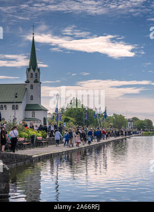 Celebrando Giugno 17th, Islanda giorno dell indipendenza, Reykjavik, Islanda Foto Stock