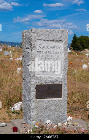 Immagini di Sacajawea il luogo di sepoltura al Cimitero Sacajawea, Fort Washakie, Wyoming negli Stati Uniti. Foto Stock