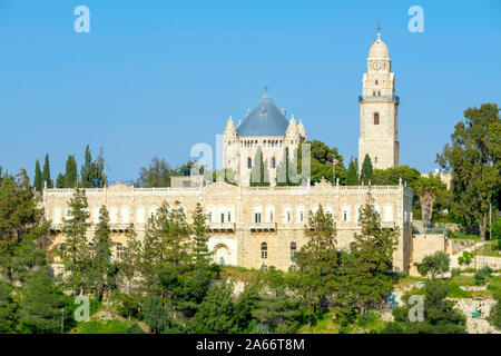 Dormition Abbey sul monte Sion, la Città Vecchia di Gerusalemme, Israele. Foto Stock