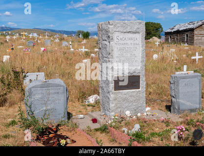 Immagini di Sacajawea il luogo di sepoltura al Cimitero Sacajawea, Fort Washakie, Wyoming negli Stati Uniti. Foto Stock