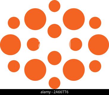 Abstract logo ovale da cerchi. Logotipo della società tempate. Solare simbolo inusuale. Vettore di puntini badge su sfondo bianco. Illustrazione Vettoriale
